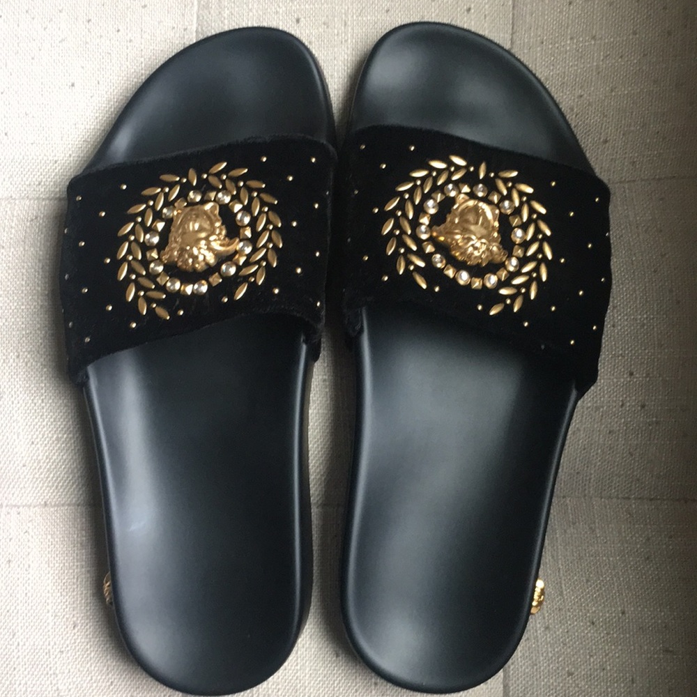 Versace Medusa Studded Velvet Slides
